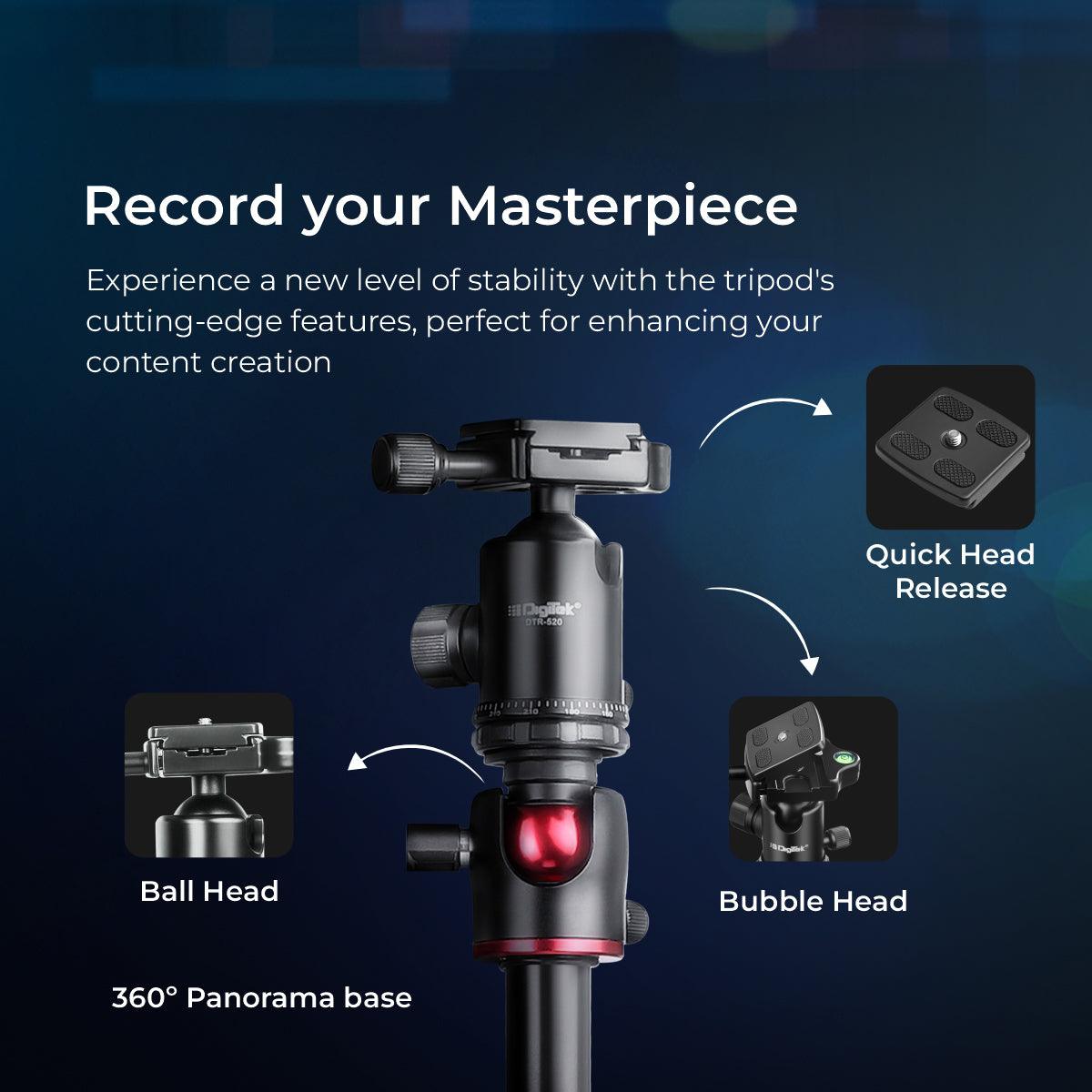 Digitek (DTR 520 BH) (60 Inch) (152cm) Professional Aluminum Tripod Cum Monopod with Swivel Pan Head, for DSLR Camera | Maximum Operating Height: 4.95 Feet | Maximum Load Upto: 7kgs (Black) - Digitek