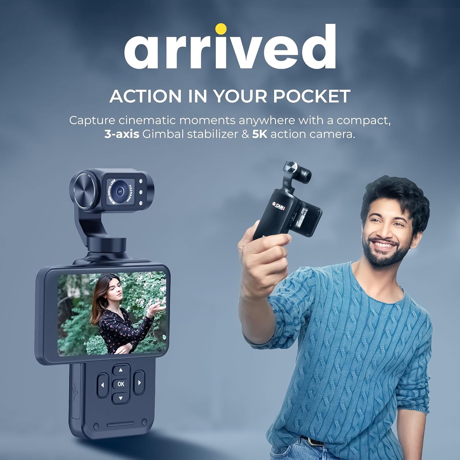 Digitek (DAC 202) 5K 3-Axis Handheld Action Camera with AI Face Tracking