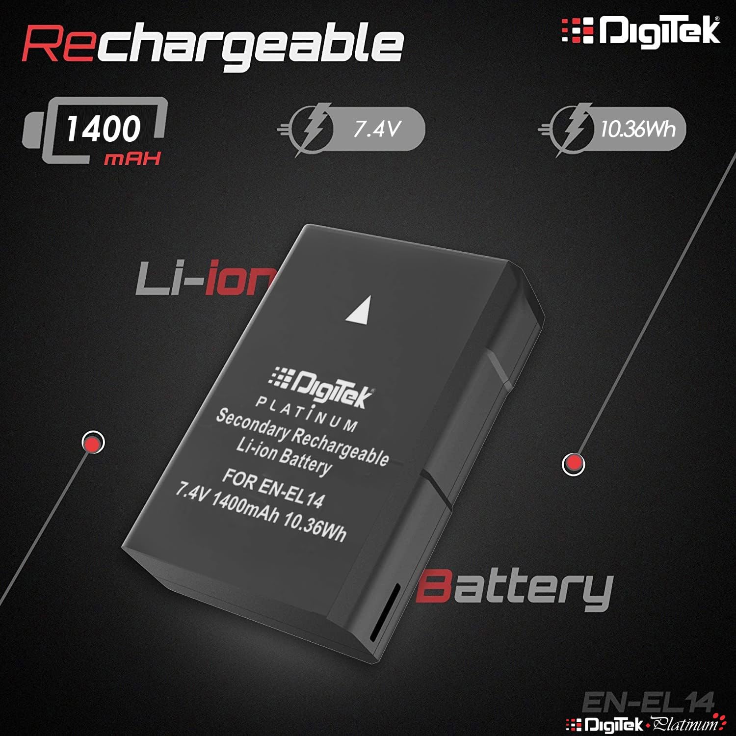 Digitek ENEL14 Platinum 1400mAh Rechargeable Battery for Nikon Cameras