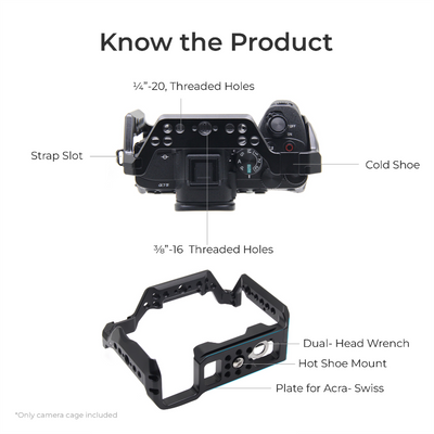 Digitek Professional Cam Cage (S) for Sony A7 M4/R4/R4A/S3/A1 Series Cameras, Lightweight Aluminum Form-Fitted Cage with HDMI Cable Clamp & Quick Tripod Mounting - Digitek