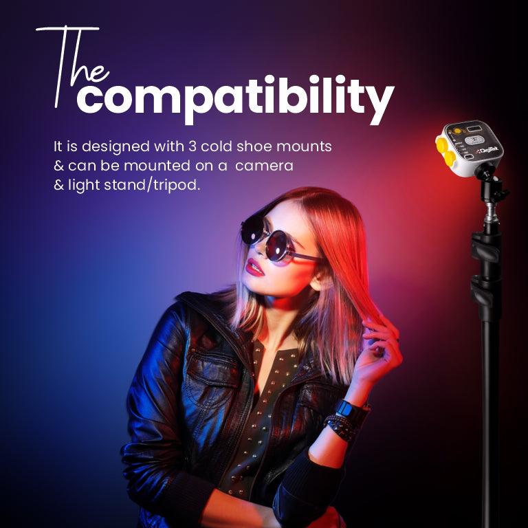 Digitek (LED-D10W) RGB Video, LED Camera Light 360Â° Full Color Portable Photography Lighting with 3 Cold Shoe, 2000mAh Rechargeable CRI 95+ 2500-9000K Dimmable Panel Lamp Support Magnetic Attraction. - Digitek